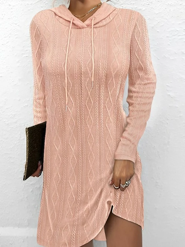 Women's Casual Dress Hoodie Dress Mini Dress Active Daily Outdoor Holiday Vacation V Neck Knit Solid Color Loose Fit Black Pink Brown S M L XL XXL 3 Women's Casual Dress Hoodie Dress Mini Dress Active Daily Outdoor Holiday Vacation V Neck Knit Solid Color Loose Fit Black Pink Brown S M L XL XXL