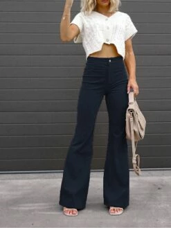 Women's Bell Bottom Pants Maillard Trousers Full Length Corduroy Pocket Micro-elastic High Waist Fashion Streetwear Party Street Wine Grey S M Fall Winter -LIGHTINTHEBOX Shop stbqgi1692602741362