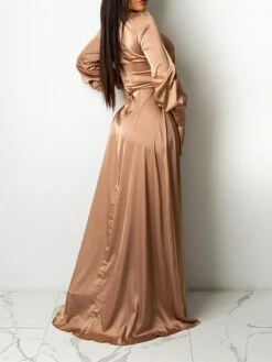 Women‘s Wedding Guest Dress Party Dress Satin Dress Sheath Dress Swing Dress Long Dress Maxi Dress Black Yellow Pink Long Sleeve Pure Color Lace Up Winter Fall Spring V Neck Mature Winter Dress 2023 -LIGHTINTHEBOX Shop stdcri1643182439646