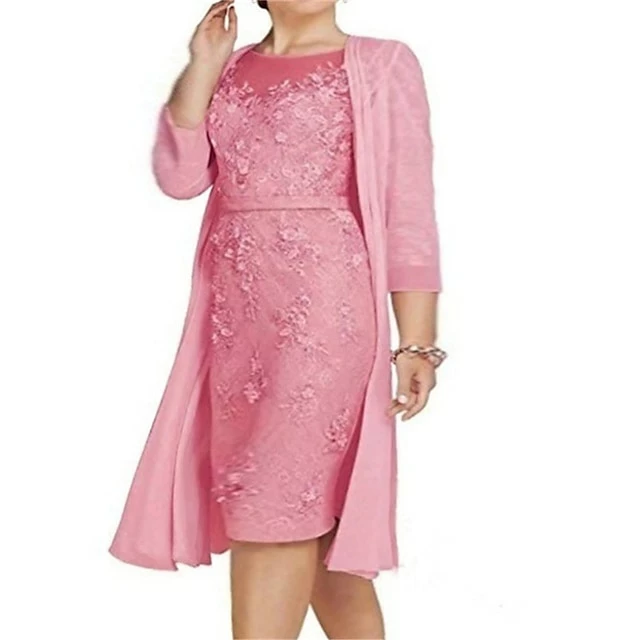 Women‘s Plus Size Curve Two Piece Dress Solid Color Crew Neck Lace 3/4 Length Sleeve Spring Fall Basic Work Knee Length Dress Formal Party Dress Cotton 3 Women‘s Plus Size Curve Two Piece Dress Solid Color Crew Neck Lace 3/4 Length Sleeve Spring Fall Basic Work Knee Length Dress Formal Party Dress Cotton