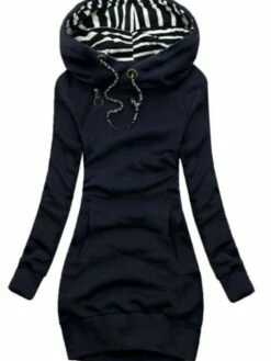 Women's Hoodie Dress Sheath Dress Short Mini Dress Black Yellow Army Green Navy Blue Long Sleeve Pure Color Pocket Fall Winter Hooded Casual Loose 2022 S M L XL XXL 3XL / Casual Dress -LIGHTINTHEBOX Shop stswan1659677076303