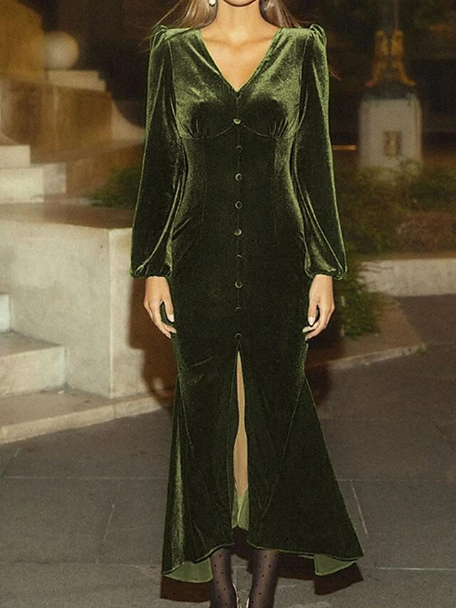 Women‘s Christmas Party Dress Velvet Dress Wedding Guest Dress Midi Dress Black Pink Wine Long Sleeve Pure Color Button Spring Fall Winter V Neck Fashion Winter Dress Office Evening Party 2023 11 Women‘s Christmas Party Dress Velvet Dress Wedding Guest Dress Midi Dress Black Pink Wine Long Sleeve Pure Color Button Spring Fall Winter V Neck Fashion Winter Dress Office Evening Party 2023 - Image 9