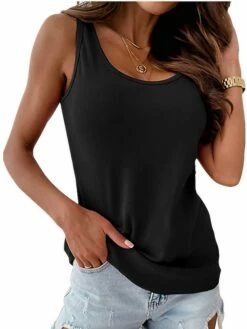 Women's Shirt Tank Top Black White Pink Plain Sleeveless Daily Weekend Streetwear Casual U Neck Regular Fit