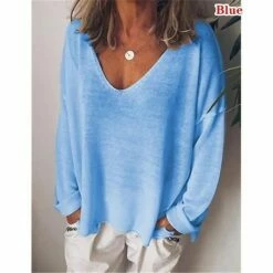 Women's Shirt Black White Blue Plain Long Sleeve Casual Weekend Streetwear V Neck Loose Fit Fall & Winter