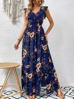 Women's Long Dress Maxi Dress Casual Dress A Line Dress Summer Dress Floral Modern Casual Outdoor Daily Holiday Ruffle Split Short Sleeve V Neck Dress Loose Fit Dark Blue Summer Spring S M L XL XXL -LIGHTINTHEBOX Shop suwiqu1680861903309