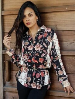 Women's Shirt Blouse Black Flower Button Print Long Sleeve Casual Holiday Going Out Fashion Streetwear Casual Shirt Collar Regular Fit Fall Winter -LIGHTINTHEBOX Shop svgmbx1697800831326