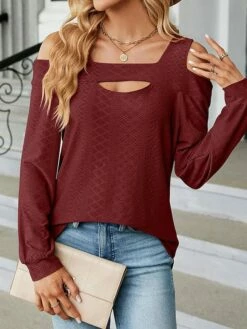 Shirt Blouse Women's Black Pink Wine Solid / Plain Color Cut Out Daily Fashion Square Neck Regular Fit S -LIGHTINTHEBOX Shop svgqqr1696932037278