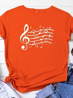 Women's T Shirt Tee 100% Cotton Black White Light Green Music Print Short Sleeve Daily Weekend Basic Round Neck Regular Fit -LIGHTINTHEBOX Shop svkimi1646893748511