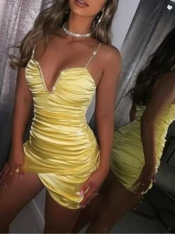 Women's Party Dress Homecoming Dress Satin Dress Mini Dress Yellow Purple Sleeveless Pure Color Ruched Summer Spring V Neck Fashion Party 2022 S M L XL 13 Women's Party Dress Homecoming Dress Satin Dress Mini Dress Yellow Purple Sleeveless Pure Color Ruched Summer Spring V Neck Fashion Party 2022 S M L XL -LIGHTINTHEBOX Shop sweoan1634021051011