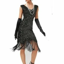 Women's Retro 1920s Fringe Dress Midi Dress Party Halloween Sequins Tassel Fringe Floral V Neck Sleeveless Regular Fit Spring Fall 2023 Black Pink XS S M L -LIGHTINTHEBOX Shop swkzww1692612016919
