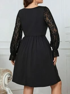 Women's Plus Size Party Dress Wedding Guest Dress Black Dress Mini Dress Black Long Sleeve Pure Color Lace Spring Fall Winter Crew Neck Fashion Winter Dress Evening Party Wedding Guest 2023 XL XXL -LIGHTINTHEBOX Shop sxzvhn1693535285774