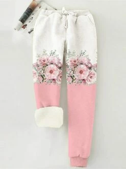 Women's Fleece Lined Sweatpants Joggers Full Length Pocket Print Micro-elastic Fashion Soft Daily Vacation Light Pink S 3XL Fall Winter -LIGHTINTHEBOX Shop syllna1692949513752