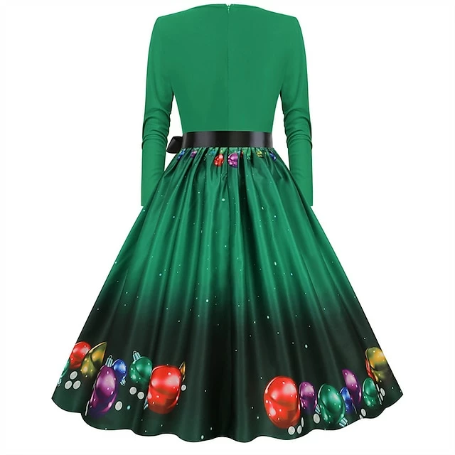 Women's Christmas Party Dress Swing DressKnee Length Dress Green Wine Dark Green Red Black Long Sleeve Santa Claus Elk Snowman Print Fall Winter V Neck Vintage Party Elegant Party 2022 S M L XL XXL 6 Women's Christmas Party Dress Swing DressKnee Length Dress Green Wine Dark Green Red Black Long Sleeve Santa Claus Elk Snowman Print Fall Winter V Neck Vintage Party Elegant Party 2022 S M L XL XXL - Image 4