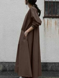 Women's Work Dress Shift Dress Semi Formal Dress Fashion Long Dress Maxi Dress Pocket Crew Neck Long Sleeve Plain Loose Fit Black Brown Light Blue Fall Winter S M L XL XXL -LIGHTINTHEBOX Shop syvoye1693895816700