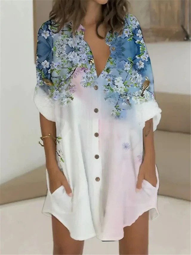 Women's T Shirt Dress Casual Dress Shift Dress Mini Dress Outdoor Daily Vacation Polyester Fashion Casual Stand Collar Button Pocket Long Sleeve Summer Spring Fall 2023 Regular Fit White Blue Green 4 Women's T Shirt Dress Casual Dress Shift Dress Mini Dress Outdoor Daily Vacation Polyester Fashion Casual Stand Collar Button Pocket Long Sleeve Summer Spring Fall 2023 Regular Fit White Blue Green - Image 2