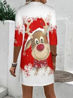 Women's Casual Dress Christmas Dress Print Dress Santa Claus Deer Print V Neck Midi Dress Classic Christmas Daily 3/4 Length Sleeve Regular Fit White Red Green Fall S M L XL XXL -LIGHTINTHEBOX Shop tayxud1695203192864