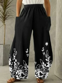 Women's Pants Trousers Baggy Full Length Faux Linen Pocket Baggy Micro-elastic High Rise Designer Casual Casual Daily Wear Light Pink Transparent White S M Spring, Fall, Winter, Summer