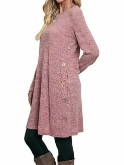 Women's Work Dress Casual Dress A Line Dress Fashion Daily Mini Dress Button Pocket Crew Neck Long Sleeve Plain Loose Fit Black Pink Gray Fall Winter S M L XL XXL -LIGHTINTHEBOX Shop tccnpd1697185365287