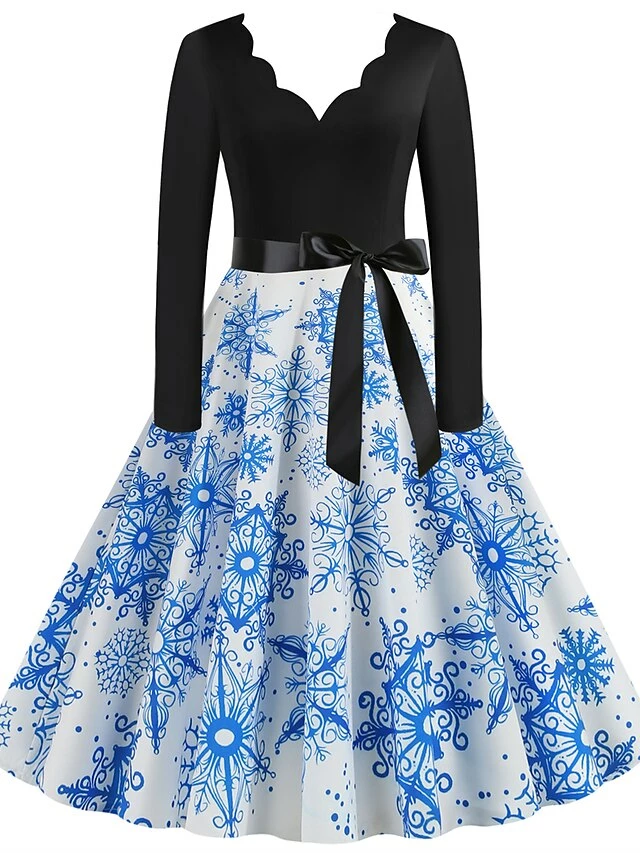 Women's Christmas Retro 1950s Vintage Dress Midi Dress Party Ruched Bow Fruit V Neck Long Sleeve Regular Fit Fall Winter 2023 Deep Green Black S M L XL 19 Women's Christmas Retro 1950s Vintage Dress Midi Dress Party Ruched Bow Fruit V Neck Long Sleeve Regular Fit Fall Winter 2023 Deep Green Black S M L XL - Image 17