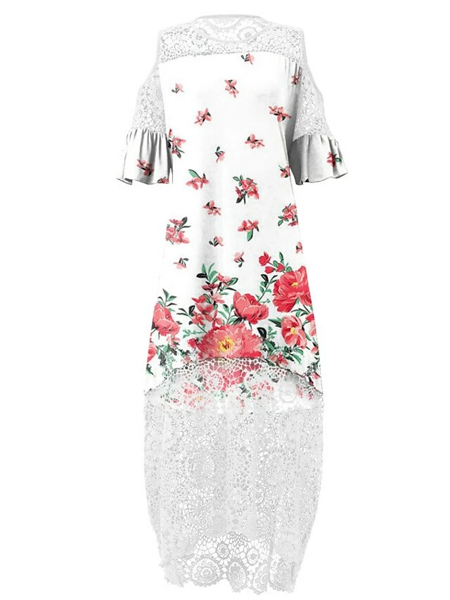 Women‘s Plus Size Curve Holiday Dress Floral Crew Neck Lace Half Sleeve Fall Spring Maxi Long Dress Date Vacation Dress Print 17 Women‘s Plus Size Curve Holiday Dress Floral Crew Neck Lace Half Sleeve Fall Spring Maxi Long Dress Date Vacation Dress Print - Image 15