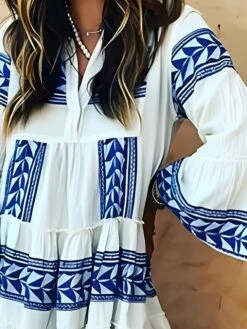 Women‘s Casual Dress Midi Dress 3/4 Length Sleeve Geometric Ruffle Winter Fall Autumn V Neck Casual 2023 S M L XL XXL XXXL -LIGHTINTHEBOX Shop tctyop1672379183124