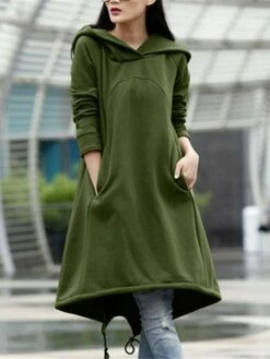 Women's Casual Dress Hoodie Dress Winter Dress Midi Dress Pocket Outdoor Street Daily Fashion Streetwear Hooded Long Sleeve 2023 Loose Fit Black Army Green Gray Color S M L XL XXL Size -LIGHTINTHEBOX Shop tdxbjx1694510143797