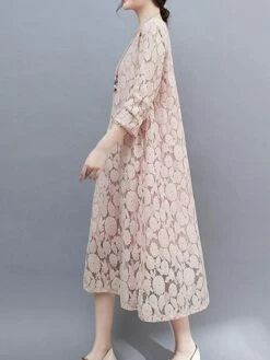 Women's Work Dress Lace Dress Black Dress Fashion Midi Dress Lace Crew Neck Long Sleeve Plain Loose Fit Black White Pink Fall Winter M L XL XXL 3XL -LIGHTINTHEBOX Shop tdysnk1693300604499