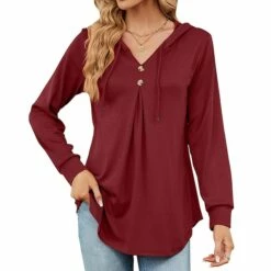 Shirt Blouse Women's Wine Red Black-1 Purple Solid Colored Button Daily Basic Neon & Bright Hooded Regular Fit M / M -LIGHTINTHEBOX Shop teyszo1692778226139