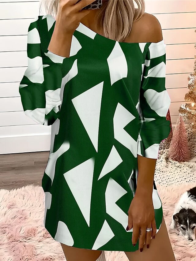 Women's Casual Dress Sweatshirt Dress Winter Dress Geometric Color Block Cold Shoulder Print One Shoulder Mini Dress Fashion Streetwear Outdoor Daily Long Sleeve Loose Fit Black Wine Navy Blue Fall 5 Women's Casual Dress Sweatshirt Dress Winter Dress Geometric Color Block Cold Shoulder Print One Shoulder Mini Dress Fashion Streetwear Outdoor Daily Long Sleeve Loose Fit Black Wine Navy Blue Fall - Image 3