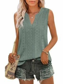 Women's Tank Top Black White Yellow Plain Cut Out Sleeveless Casual Basic V Neck Regular Fit -LIGHTINTHEBOX Shop tfxoyi1681988820297