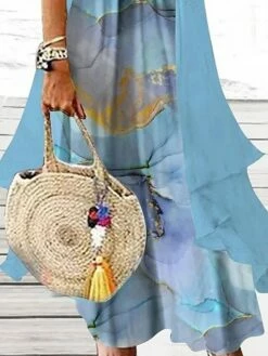 Women's Two Piece Dress Set Casual Dress Print Dress Daily Holiday Fashion Casual Print Maxi Dress V Neck Half Sleeve Marble Print Regular Fit Blue Summer Spring S M L XL XXL -LIGHTINTHEBOX Shop tfxuxh1679467283863