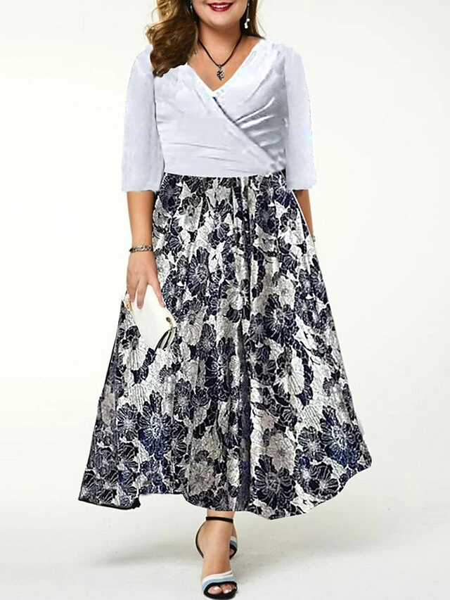 Women‘s Plus Size Curve Casual Dress Sheath Dress A Line Dress Floral Long Dress Maxi Dress Half Sleeve Patchwork Print Crew Neck Fashion Daily Black White Spring Summer L XL XXL 3XL 5 Women‘s Plus Size Curve Casual Dress Sheath Dress A Line Dress Floral Long Dress Maxi Dress Half Sleeve Patchwork Print Crew Neck Fashion Daily Black White Spring Summer L XL XXL 3XL - Image 3