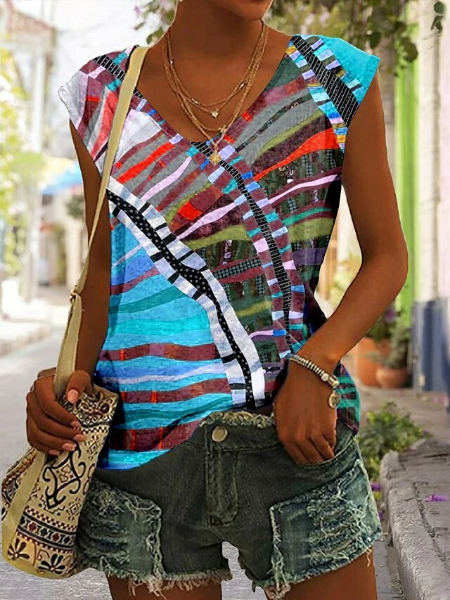 Women's Tank Top Yellow Blue Purple Graphic Print Sleeveless Casual Basic V Neck Regular Fit 4 Women's Tank Top Yellow Blue Purple Graphic Print Sleeveless Casual Basic V Neck Regular Fit - Image 2