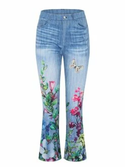 Women's Jeans Bootcut Flared Pants Full Length Faux Denim Print High Elasticity High Waist Fashion Streetwear Casual Daily 1 2 S M Fall & Winter -LIGHTINTHEBOX Shop thqyep1653460108718