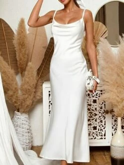 Women's Party Dress Satin Dress White Dress Long Dress Maxi Dress Red Blue Lavender Sleeveless Pure Color Ruched Summer Spring Fall V Neck Fashion Party Birthday Wedding Guest 2022 S M L XL XXL -LIGHTINTHEBOX Shop tiadmv1630397990880