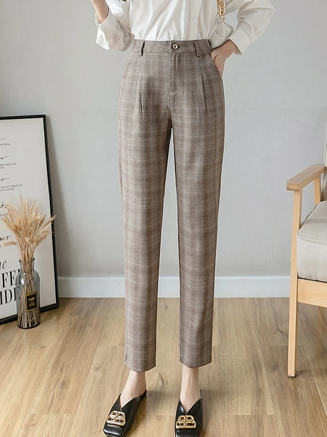 Women's Dress Pants Cropped Pants Ankle-Length Cotton Print Micro-elastic High Waist Fashion Streetwear Formal Work Grey Coffee S M Fall Winter 16 Women's Dress Pants Cropped Pants Ankle-Length Cotton Print Micro-elastic High Waist Fashion Streetwear Formal Work Grey Coffee S M Fall Winter - Image 14