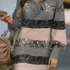 Women's Casual Dress Sweatshirt Dress Mini Dress Fashion Daily Outdoor Vacation Going Out V Neck Print Striped Pure Color Loose Fit Gray S M L XL XXL