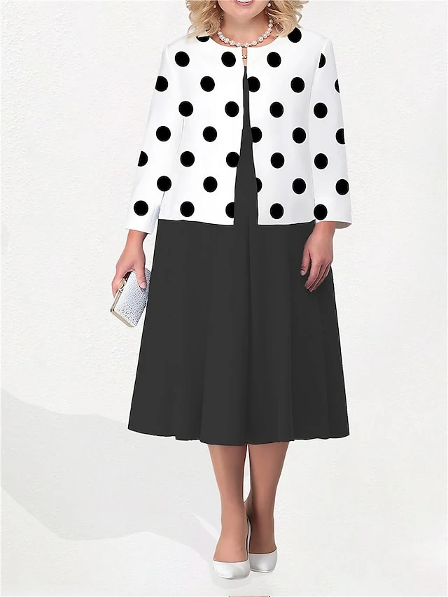 Women's Plus Size Curve Two Piece Dress Set Casual Dress Print Dress Outdoor Office Fashion Streetwear Print Midi Dress Crew Neck Long Sleeve Polka Dot White Yellow Fuchsia Fall Winter L XL XXL 3 Women's Plus Size Curve Two Piece Dress Set Casual Dress Print Dress Outdoor Office Fashion Streetwear Print Midi Dress Crew Neck Long Sleeve Polka Dot White Yellow Fuchsia Fall Winter L XL XXL