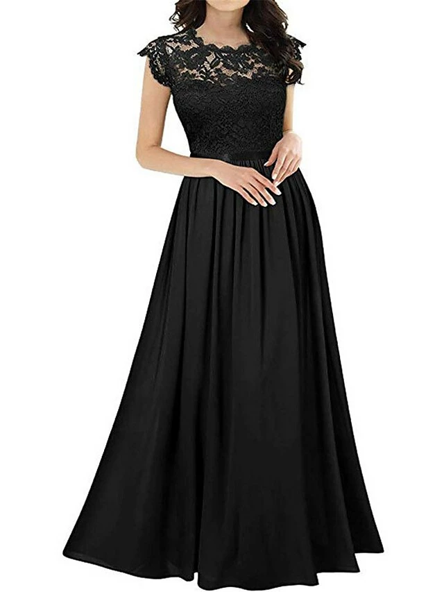 Women's Prom Dress Party Dress Lace Dress Long Dress Maxi Dress Black Wine Navy Blue Short Sleeve Pure Color Lace Summer Spring Fall Crew Neck Party Wedding Guest Vacation Fall Dress 2023 S M L XL 2XL 12 Women's Prom Dress Party Dress Lace Dress Long Dress Maxi Dress Black Wine Navy Blue Short Sleeve Pure Color Lace Summer Spring Fall Crew Neck Party Wedding Guest Vacation Fall Dress 2023 S M L XL 2XL - Image 10