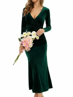 Women‘s Party Dress Wedding Guest Dress Sheath Dress Trumpet / Mermaid Dress Long Dress Maxi Dress Black Wine Purple Long Sleeve Pure Color Ruched Fall Autumn V Neck Elegant Winter Dress Evening Party -LIGHTINTHEBOX Shop tkpuxo1662695190796