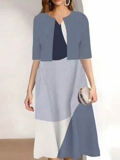 Women's Two Piece Dress Set Casual Dress Print Dress Outdoor Daily Fashion Elegant Print Midi Dress V Neck Half Sleeve Geometric Color Block Regular Fit Black Pink Blue Summer Spring S M L XL XXL -LIGHTINTHEBOX Shop tkukzj1689670546207
