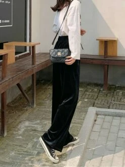 Women's Wide Leg Pants Trousers Baggy Full Length Pocket Baggy Micro-elastic High Waist Fashion Streetwear Party Street Peacock Blue Black S M Fall & Winter -LIGHTINTHEBOX Shop tkuwnn1692602739102