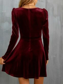 Women‘s Wedding Guest Dress Homecoming Dress Party Dress Velvet Dress Green Casual Dress Wine Army Green Black Long Sleeve Pure Color Ruched Velvet Winter Fall V Neck Casual Modern -LIGHTINTHEBOX Shop tlbrun1661941386915