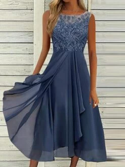 Women's Party Dress Lace Dress Cut Out Dress Midi Dress Blue Purple Green Sleeveless Pure Color Lace Summer Spring Fall Crew Neck Fashion Evening Party Wedding Guest Vacation Loose Fit 2023 S M L XL -LIGHTINTHEBOX Shop tljehe1683188023506
