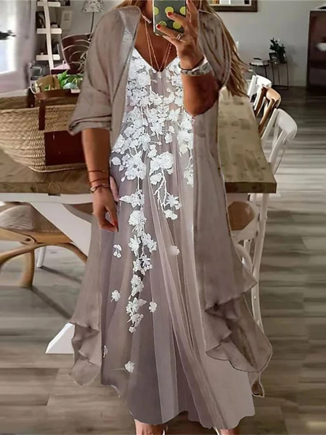 Women‘s Plus Size Curve Casual Dress Floral V Neck Print 3/4 Length Sleeve Fall Spring Vintage Casual Maxi Long Dress Daily Vacation Dress 4 Women‘s Plus Size Curve Casual Dress Floral V Neck Print 3/4 Length Sleeve Fall Spring Vintage Casual Maxi Long Dress Daily Vacation Dress - Image 2