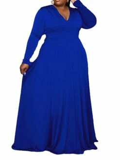 Women‘s Plus Size Curve Party Dress Solid Color V Neck Long Sleeve Winter Fall Elegant Maxi Long Dress Formal Party Dress -LIGHTINTHEBOX Shop tluvyl1643192586456
