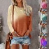 Women's Clothing Round Neck Casual Tie-dye Printing Pocket Long-sleeved T-shirt Hoodies