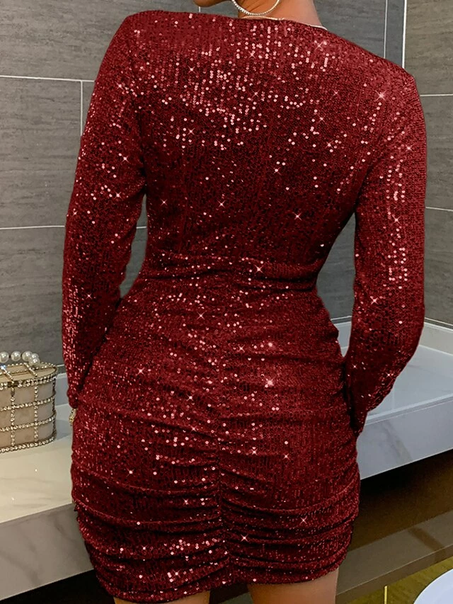 Women‘s Formal Party Dress Sequin Dress Holiday Dress Black Gold Pink Long Sleeve Pure Color Sequins Winter Fall Autumn V Neck Winter Dress 2023 S M L XL 9 Women‘s Formal Party Dress Sequin Dress Holiday Dress Black Gold Pink Long Sleeve Pure Color Sequins Winter Fall Autumn V Neck Winter Dress 2023 S M L XL - Image 7
