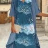 Women's Two Piece Dress Set Casual Dress Chiffon Dress Outdoor Daily Fashion Streetwear Knot Front Print Midi Dress V Neck 3/4 Length Sleeve Star Ombre Regular Fit Blue Fall Winter S M L XL XXL -LIGHTINTHEBOX Shop tnqrcp1693884679861