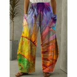 Women's Wide Leg Pants Trousers Baggy Full Length Linen Pocket Baggy Mid Waist Basic Casual / Sporty Casual Weekend Yellow S M Summer Spring &Fall